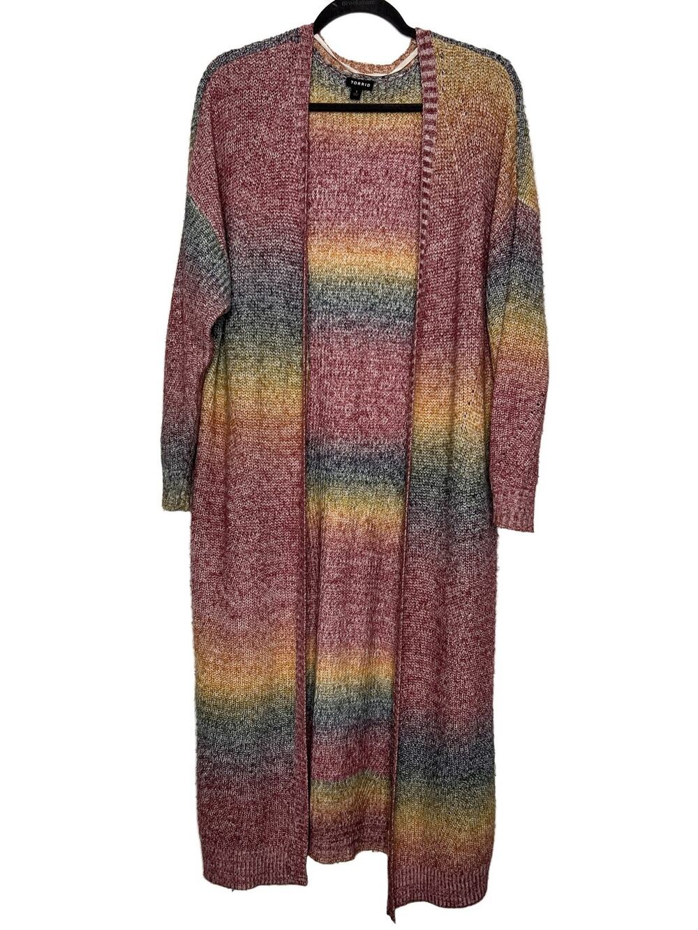 Torrid Rainbow Ombre Stripe Long Open Duster Cardigan Plus 1X Multicolor Knit